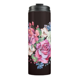 Watercolor floral heart: vintage roses. thermal tumbler