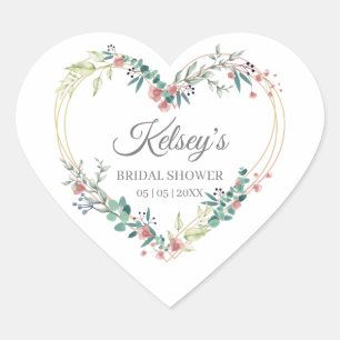 Watercolor Floral Heart with Leaves in Pink Heart Sticker