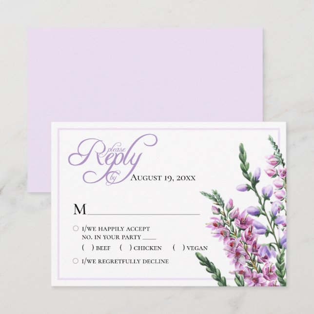 Watercolor Floral Heather Wedding RSVP  Card (Front/Back)