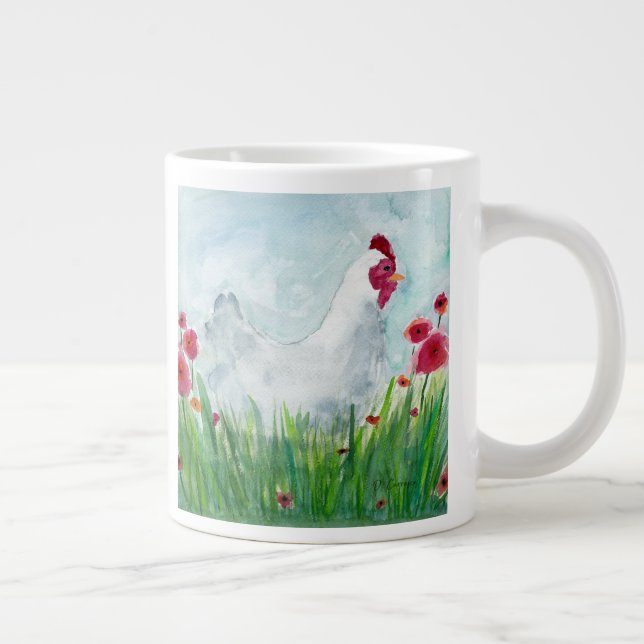 Watercolor Floral Hen Large Coffee Mug (Right)
