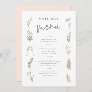 Watercolor floral hen weekend menu