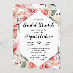 Watercolor Floral Hexagon Bridal Brunch Shower Invitation