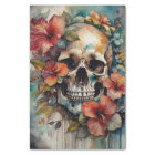 Watercolor Floral Hibiscus Skull Decoupage Paper