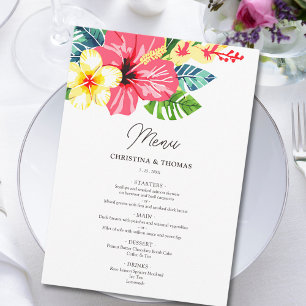 Watercolor Floral Hibiscus Tropical Wedding Menu