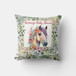 Watercolor Floral Horse Baby Shower Cushion
