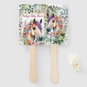 Watercolor Floral Horse Baby Shower  Hand Fan