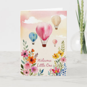 Watercolor Floral Hot Air Balloon Baby Shower Card