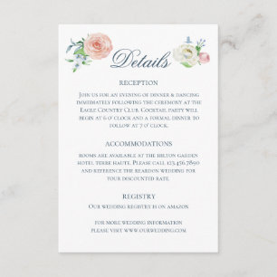 Watercolor Floral Hummingbird Wedding Details Enclosure Card
