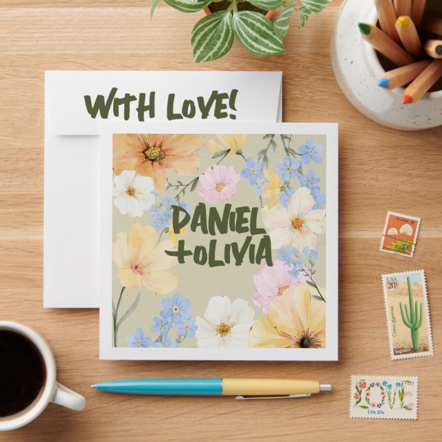 Watercolor Floral Illustration Wedding  Envelope (Desk)