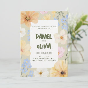 Watercolor Floral Illustration Wedding Invitation