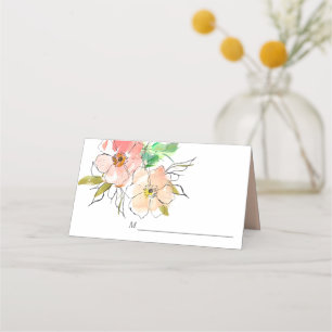Watercolor Floral Impression Wedding Place Card