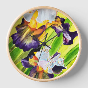 Watercolor floral iris flower clock