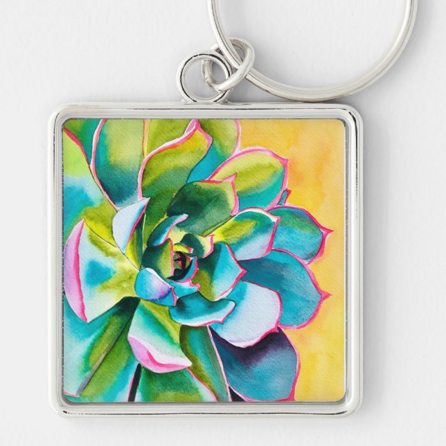 Watercolor floral iris flower key ring (Front)
