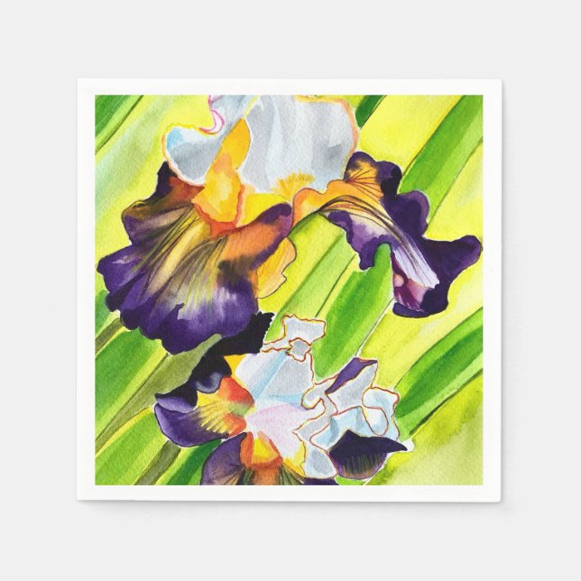 Watercolor floral iris flower napkin (Front)