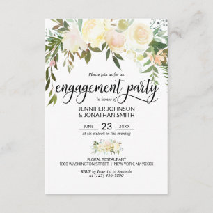 Watercolor Floral Ivory Engagement Party 3.5"x5" Invitation