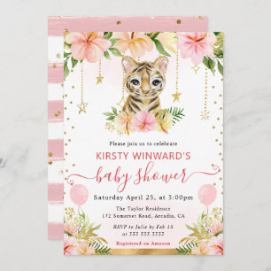 Watercolor Floral Jungle Tiger Baby Shower Invitation