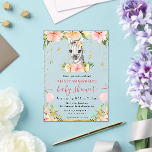Watercolor Floral Jungle Zebra Baby Shower Acrylic Invitations
