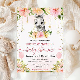 Watercolor Floral Jungle Zebra Baby Shower Invitation