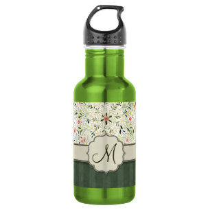 Watercolor Floral Kaleidoscope with Monogram 532 Ml Water Bottle