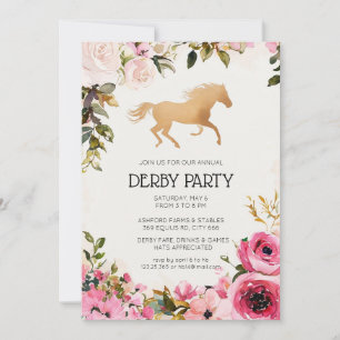 Watercolor Floral Kentucky Derby Invitation Gold H