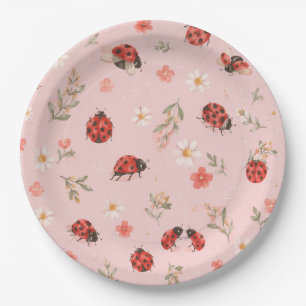 Watercolor Floral Ladybug Party Paper Plate