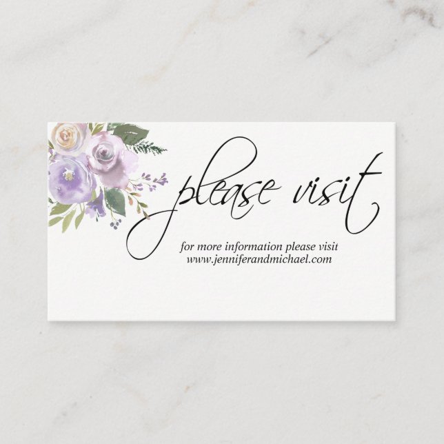 Watercolor Floral Lavender Lilac Wedding WEBSITE Enclosure Card (Front)