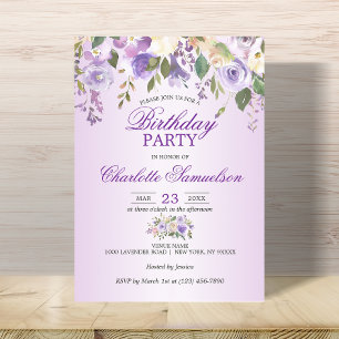 Watercolor Floral Lavender Purple BIRTHDAY Invitation