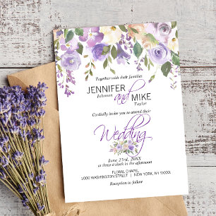 Watercolor Floral Lavender Purple Lilac Wedding Invitation