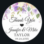 Watercolor Floral Lavender Purple Wedding Favour Classic Round Sticker<br><div class="desc">Lovely wedding party favour gift tags in a delicate floral watercolor design. Lavender,  lilac,  violet,  purple colours. Little heart in middle and thank you. Perfect for guest favours</div>