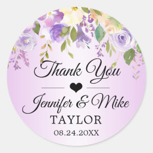 Watercolor Floral Lavender Purple Wedding Favour Classic Round Sticker
