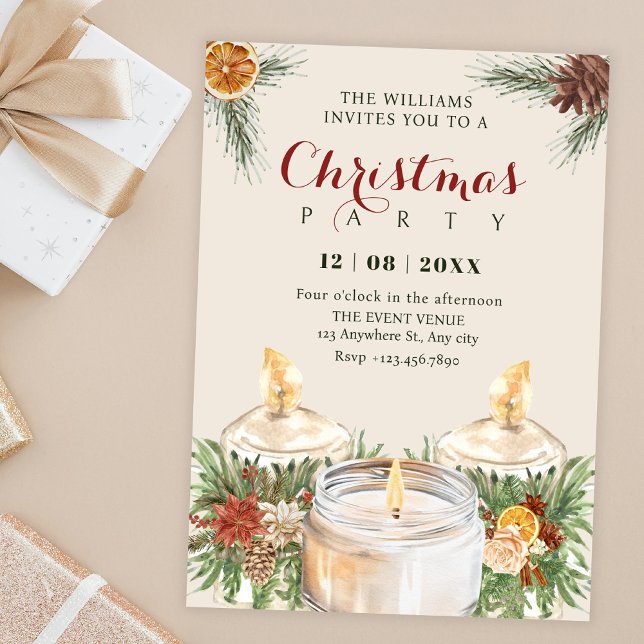 Watercolor floral leaves christmas candles invitation (Creator Uploaded)