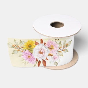 Watercolor Floral Leaves Satin Ribbon