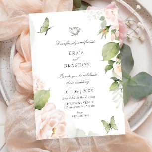 Watercolor floral leaves wedding invitation