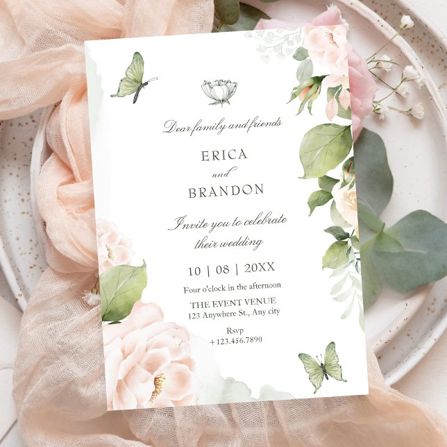Watercolor floral leaves wedding  invitation (Creator Uploaded)