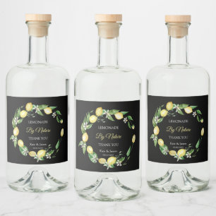 Watercolor Floral Lemon Black Liquor Bottle Label