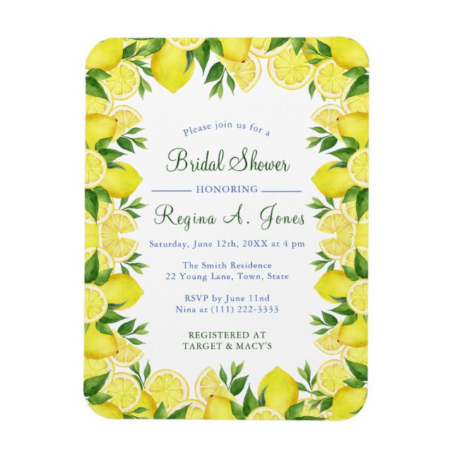 Watercolor Floral lemon fruit seamless border Magnet (Vertical)