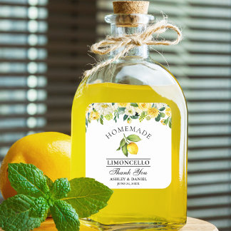 Watercolor Floral Lemon Limoncello Wedding Square Sticker