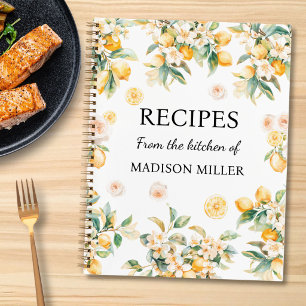 Watercolor Floral Lemon Personalised Recipe Book