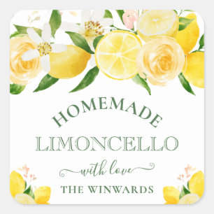 Watercolor Floral Lemons Homemade Limoncello Square Sticker