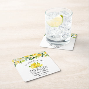 Watercolor Floral Lemons Limoncello Wedding Square Paper Coaster