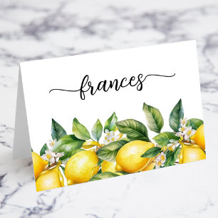 Watercolor Floral Lemons Script Name Place Cards