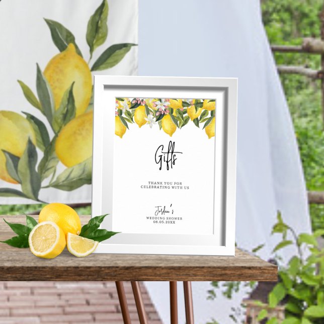 Watercolor Floral Lemons Wedding Shower Gifts Poster (Creator Uploaded)