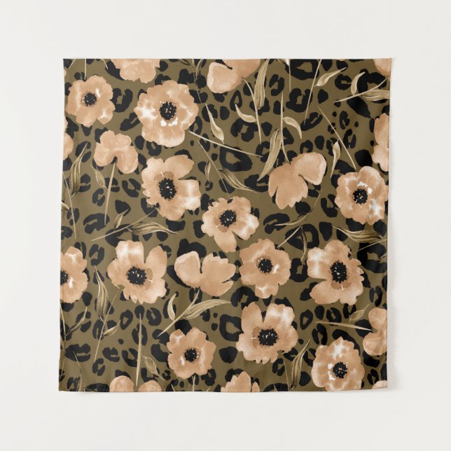 Watercolor Floral Leopard: Endless Pattern Tapestry (Front)