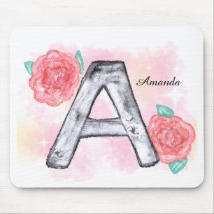 Watercolor Floral Letter A Mouse Pad