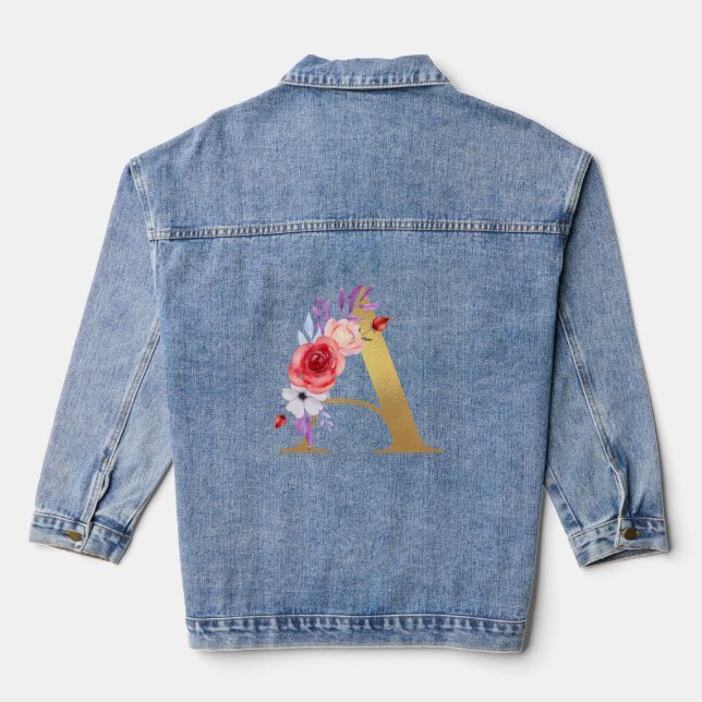 Watercolor Floral letter A | Personalised Monogram Denim Jacket (Back)