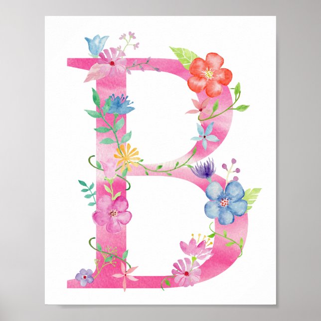 Watercolor Floral Letter B Poster (Front)