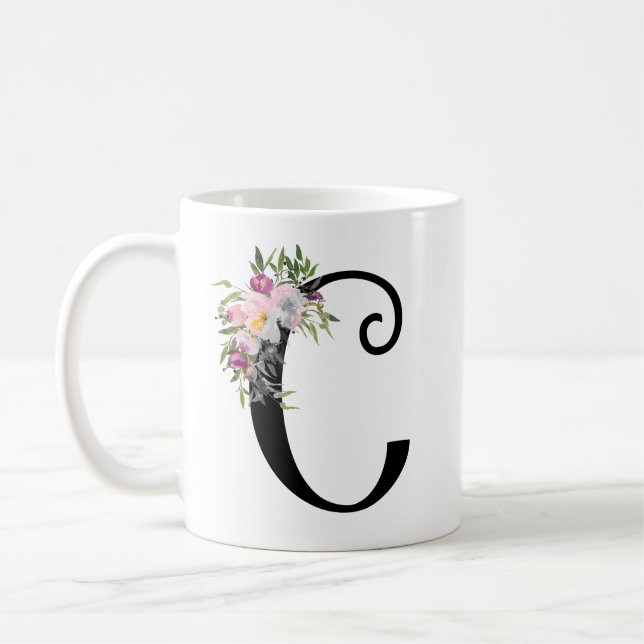 Watercolor Floral Letter C, Monogram Art Mug (Left)