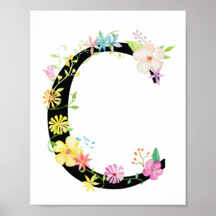 Watercolor Floral Letter C Poster