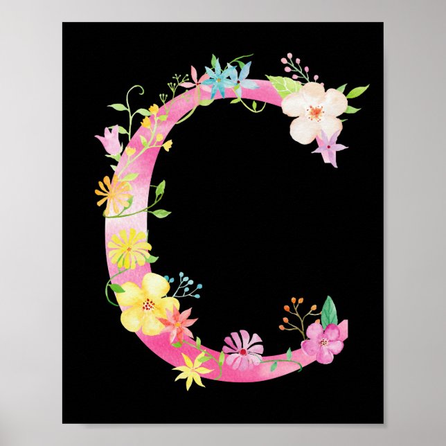 Watercolor Floral Letter C Poster (Front)