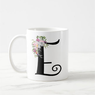 Watercolor Floral Letter E, Monogram Art Mug